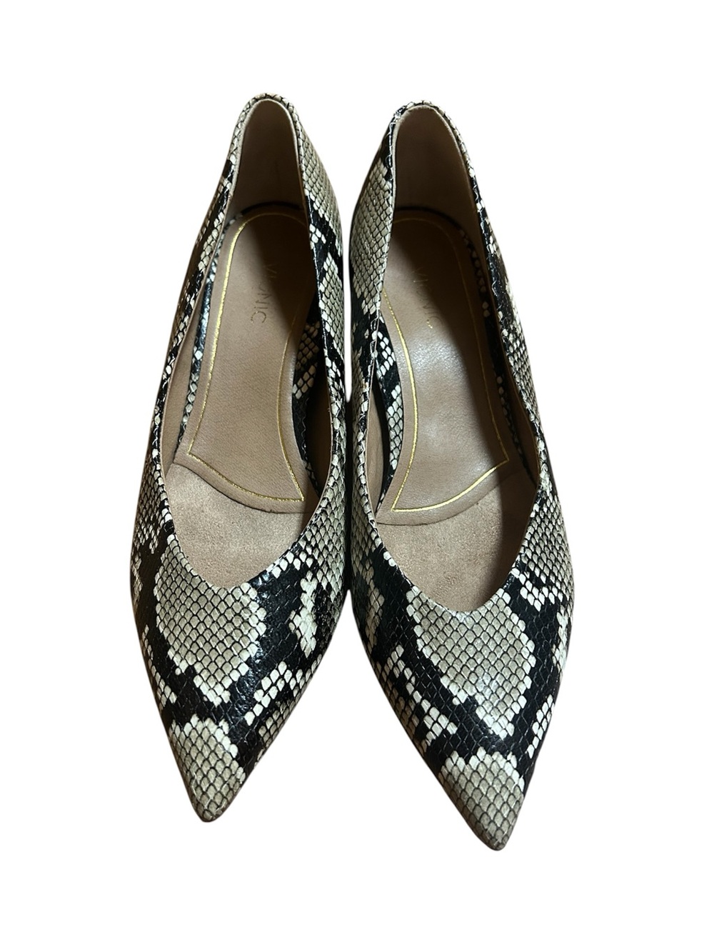Vionic Pointed Toe Snake-Print Women's Flats - Black & Cream
